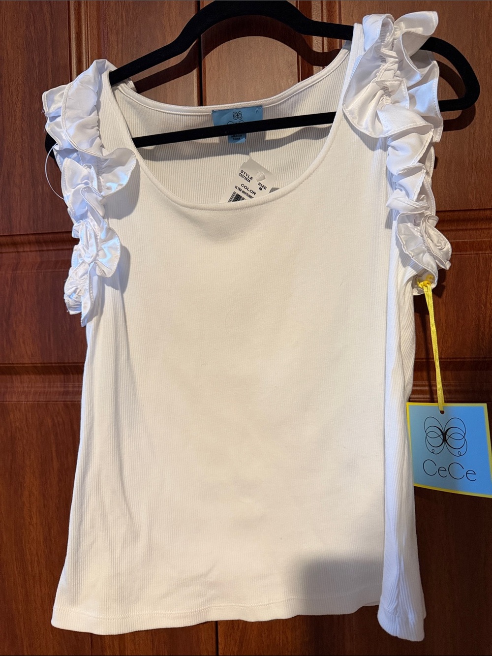 CeCe White womens Ruffle Sleeve Tank Top Size M NWT